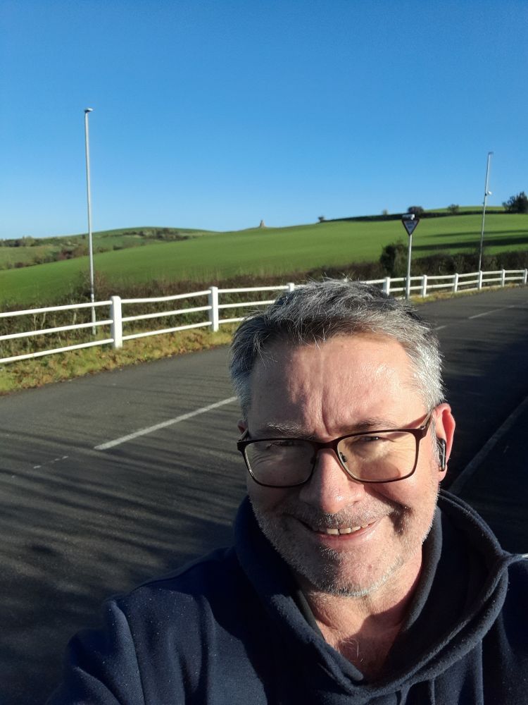 Top of Wood Lane with Bignall Hill in the background and the Wedgewood Monument.