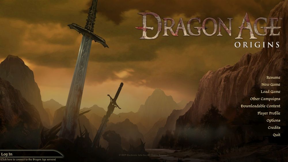 Dragon Age Origins, main menu.