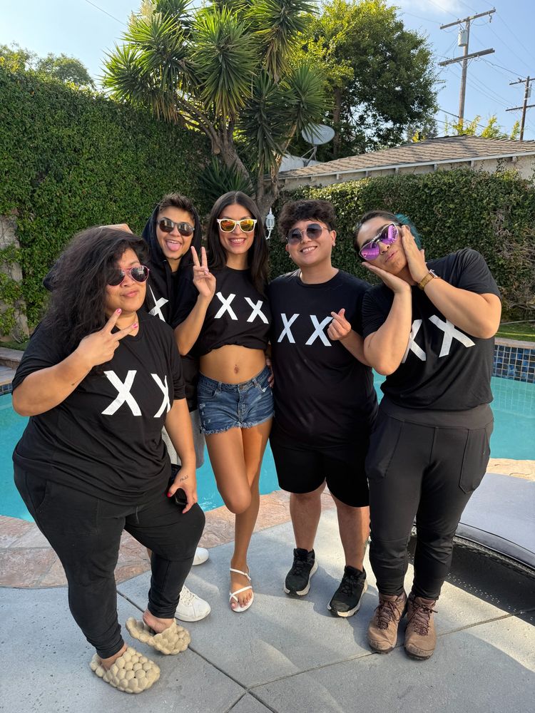 CrashPad's cast and crew pose in CrashPad Series limited edition t-shirts and hoodies.