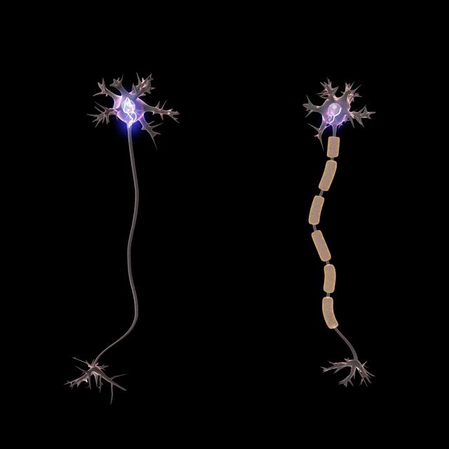 a computer generated image of a nerve cell with a blue lightning bolt coming out of it