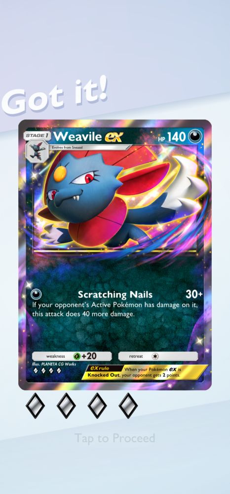 Weavile EX, a 4 diamond rarity card