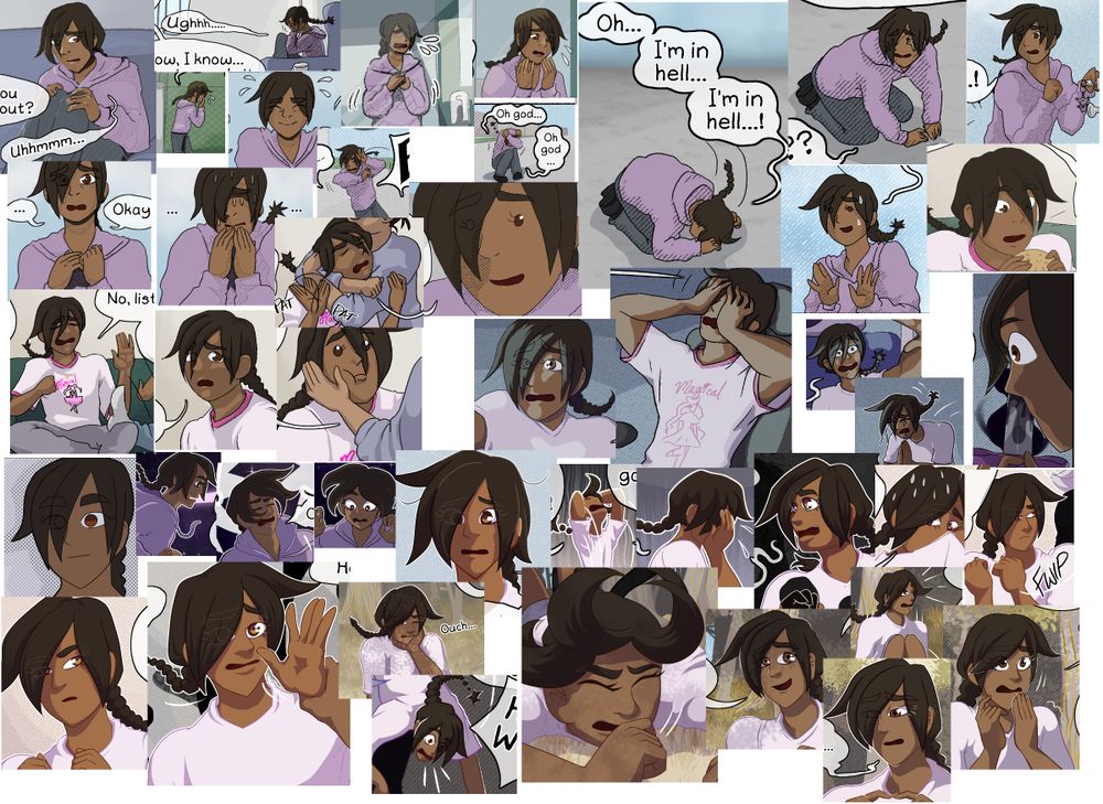 large collage of Micah from my webcomic from the last like 44 pages