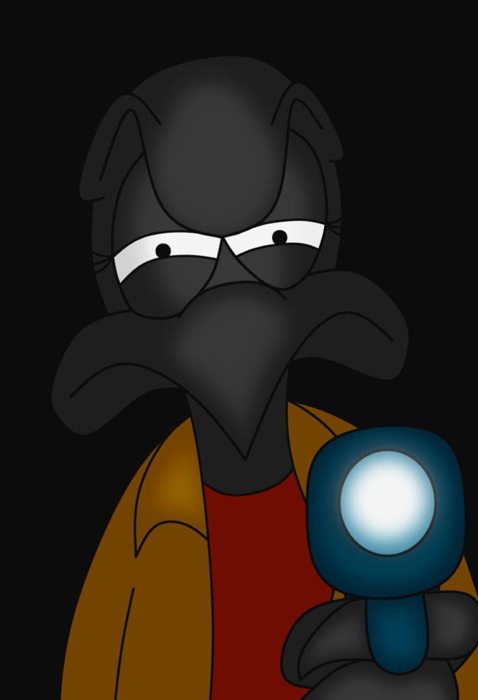 MTF trans raven in brown jacket and red shirt aiming a ray gun