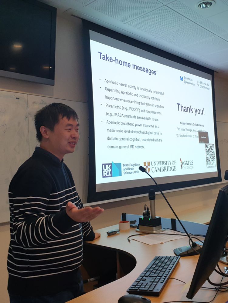Runhao Lu addressing the CBU Methods Day with his slide of take home messages behind him. 