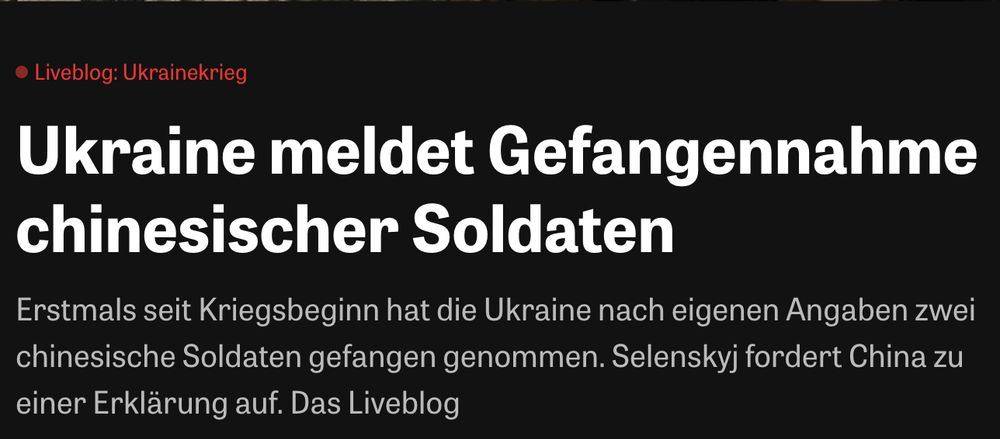 Ukraine meldet Gefangennahme chinesischer Soldaten
Erstmals seit Kriegsbeginn hat die Ukraine nach eigenen Angaben zwei chinesische Soldaten gefangen genommen. Selenskyj fordert China zu einer Erklärung auf. 