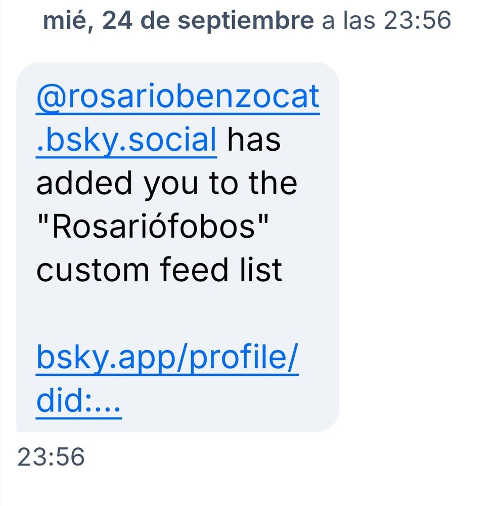 Pantallazo de mi inclusión en la lista rosariófobos.