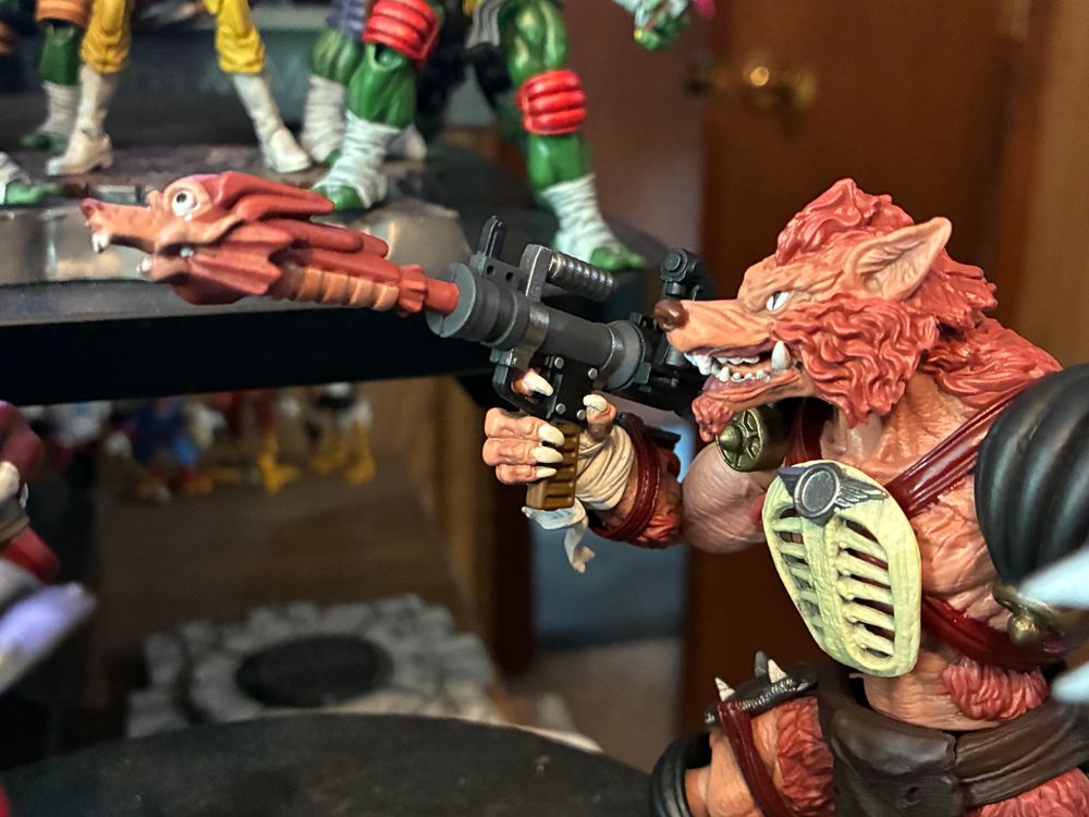Rahzar action figure with a bazooka accessory that fires a rocket that looks like the character’s head.