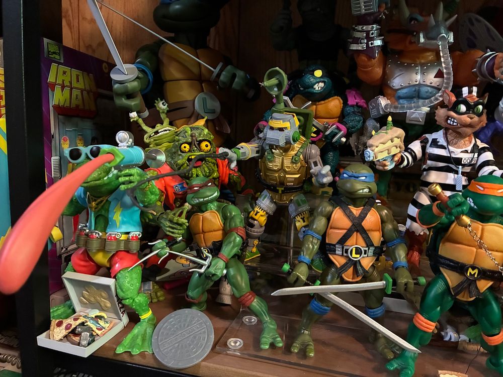 A collection of Super7 TMNT Ultimates action figures.