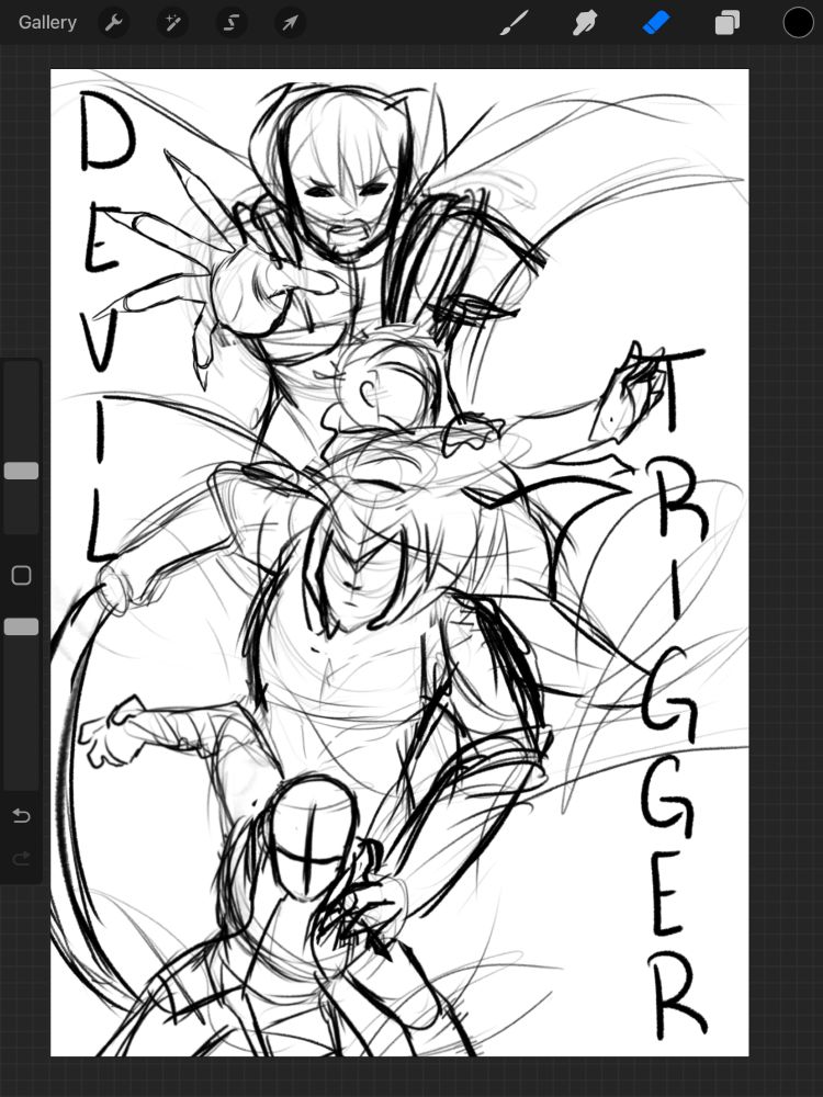 A sketch of Nero's two Devil Trigger states and his Devil Breaker