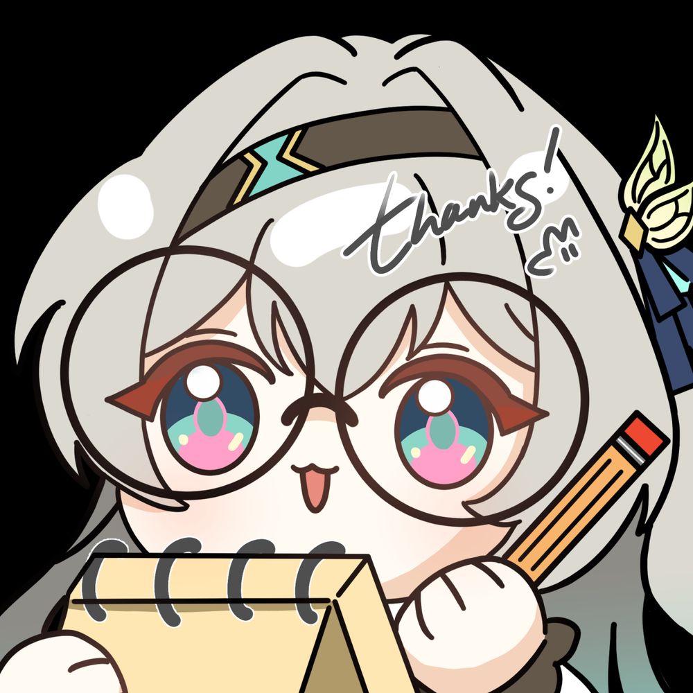 Firefly (with glasses) from Honkai: Star Rail writing on a notepad