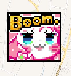 pixel art of the notte "boom" sticker from draglia in wplace in worcester, massachusetts