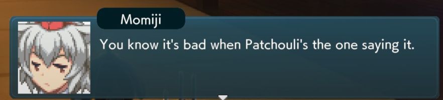 Momiji: You know it's bad when Patchouli's the one saying it. 
