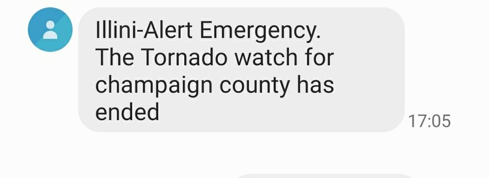 Inaccurate emergency alert text indicating tornado watch has been canceled