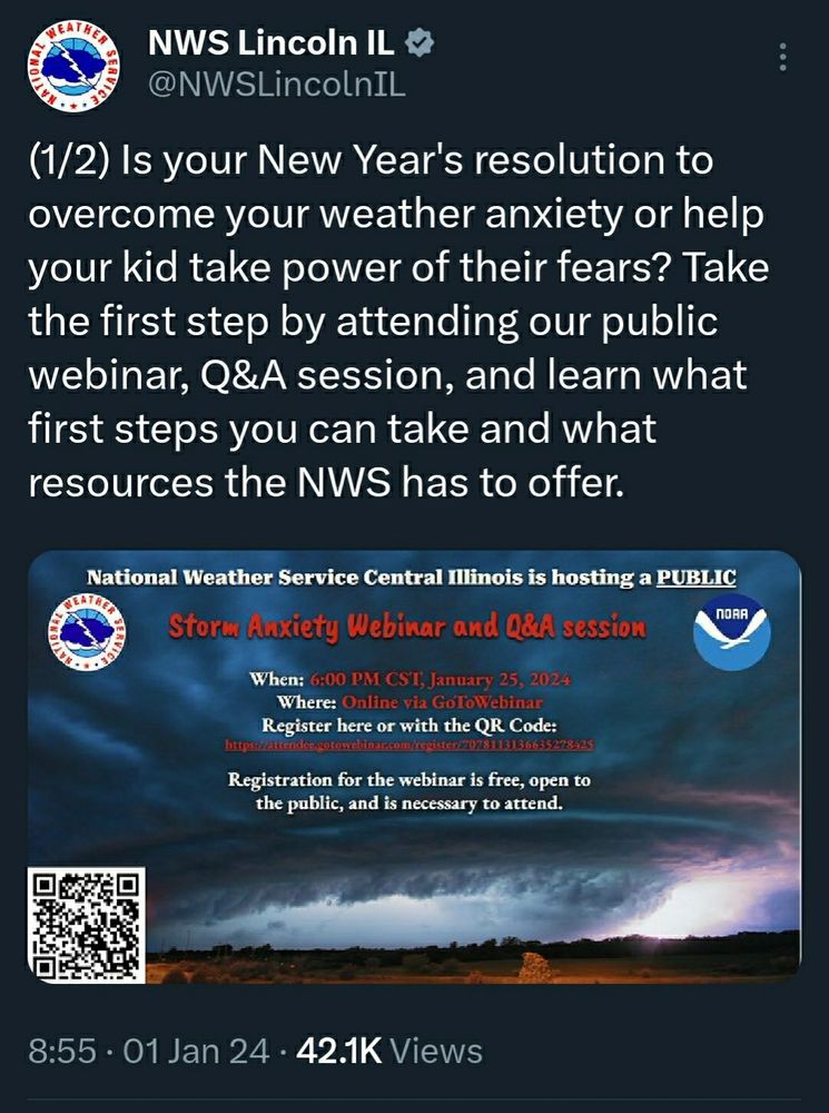 Is your New Year's resulting to overcome your weather anxiety or help your kid take power over their fears? Take the first step by attending our public webinar, Q&A session, and learn what first steps you can take and what resources the NWS has to offer.