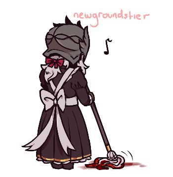 elden ring fanart of ansbach wearing a maid dress mopping the floor