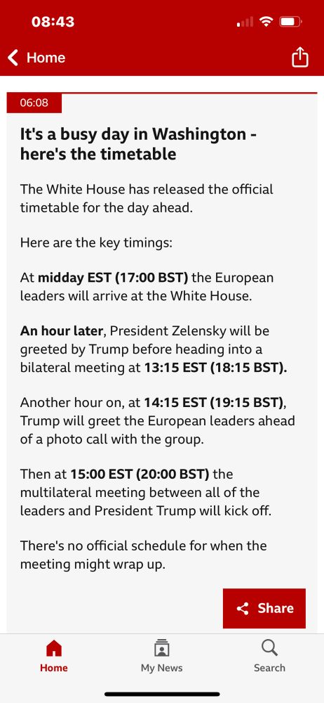 Timetable for meetings scheduled in Washington later today 