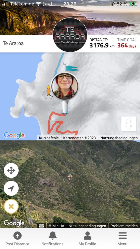 Look, there I am! (Detailed screenshot of the virtual walking trail and google maps).