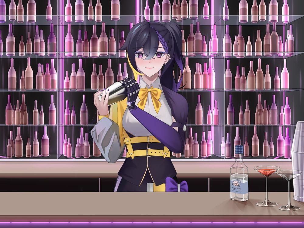 picture of an anime VTuber in a bar