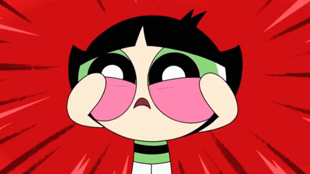 buttercup from the powerpuff girls covering her eyes with her hand