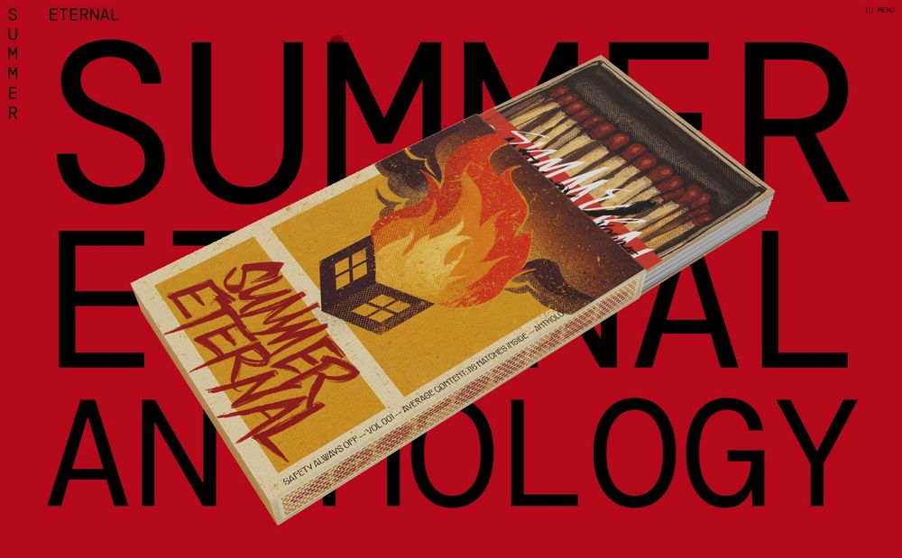 Image de promo du livre, en forme de boîte d'allumette géante où a été griffonné "Summer Eternal".