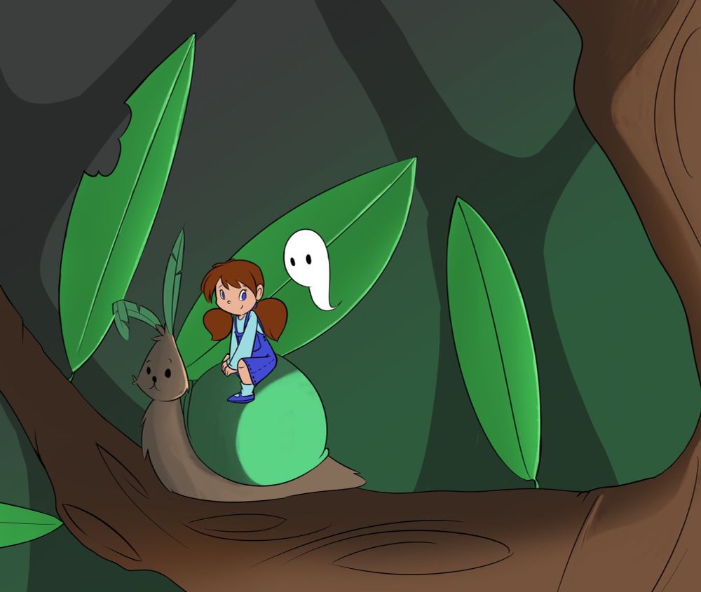 A girl riding a snail 