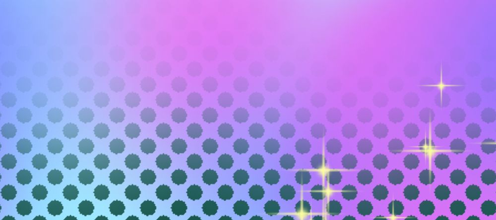 a blue and pink gradient with blue dots and yellow sparkles. It is designed to be semi abstract