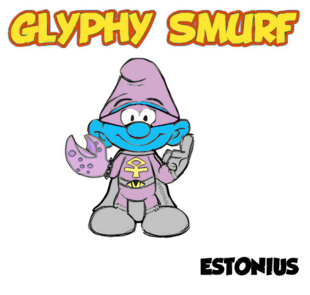 In 2019, I designed a Smurf cosplaying as my character The Glyph, "Glyphy Smurf", as a Smurf OC / Smurfsona.

I used a 1980's model sheet for the Hanna-Barbera Smurfs' cartoon that I found on a site called BlueBuddies as a base, and I drew on all of The Glyph's features/colours via MicroSoft Paint and LunaPic.

Glyphy™ Smurf™, The Glyph™ of aṣ-Ṣaḥrāʾ al-Kubrā™, And Khafre Khufu™ ©reated By Eric Olenslager - All Rights Reserved.

#Schtroumpfs #スマーフ #蓝精灵 #Pitufos #смурфики