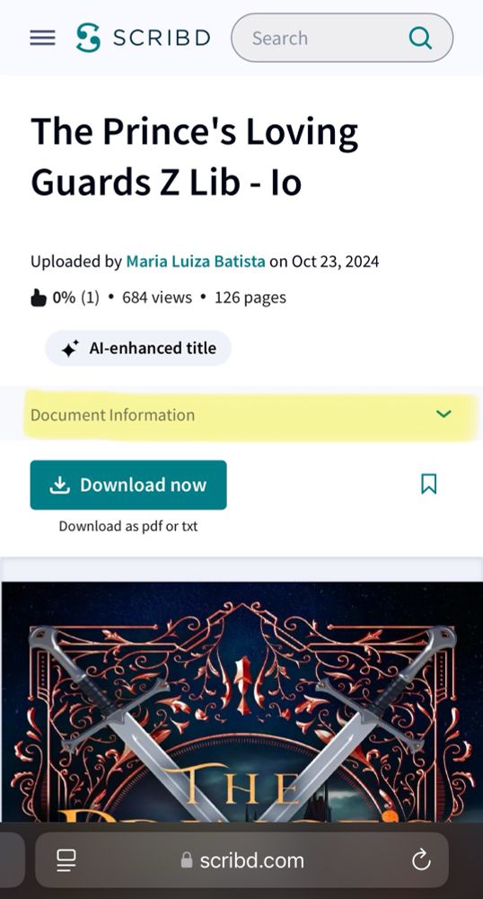 A picture of “The Prince’s Loving Guards” page, where the user should click “document information.”