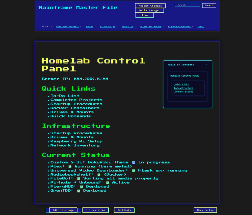 A screenshot of a custom 8-bit style DokuWiki theme
