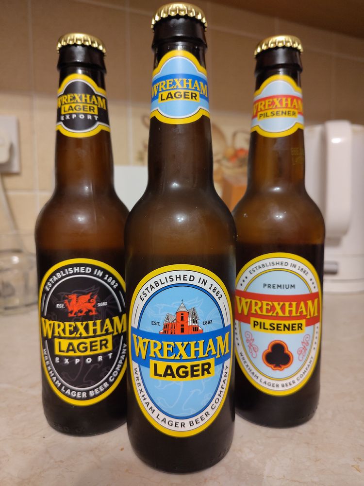 Bottles of Wrexham Lager, Pilsner and Export Lager