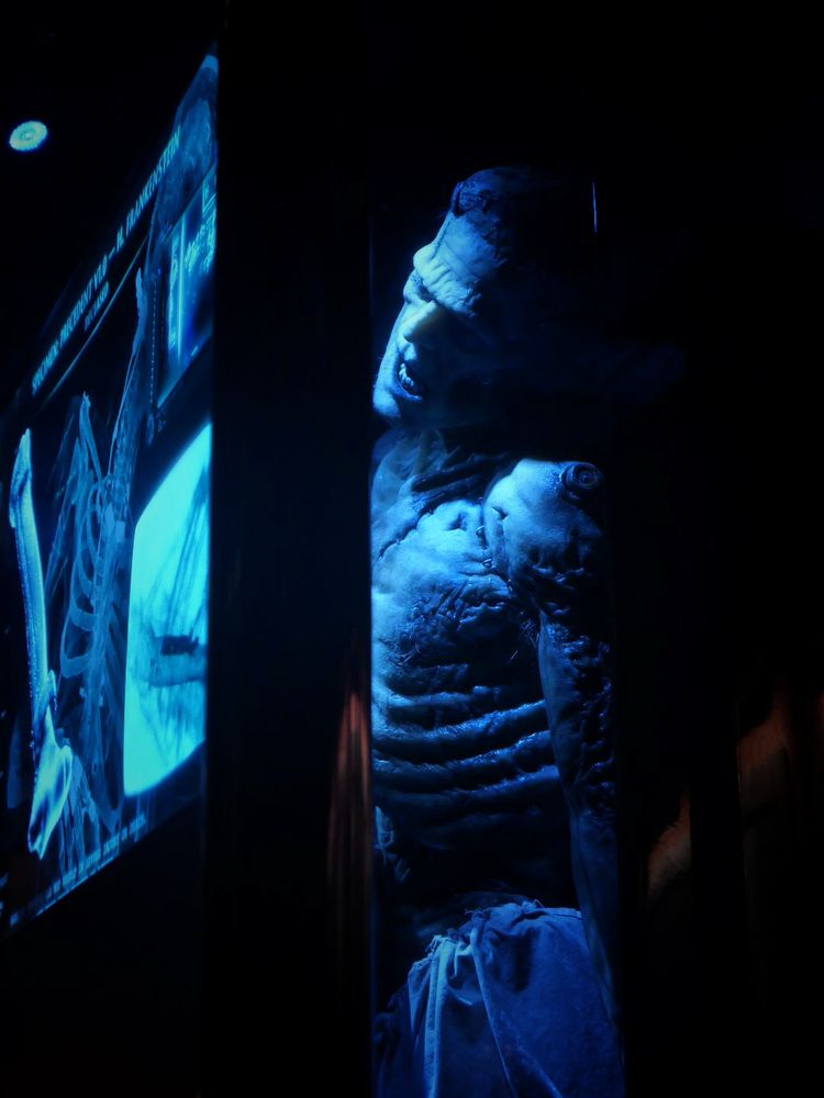 Frankenstein’s monster glowing blue from an x-ray machine