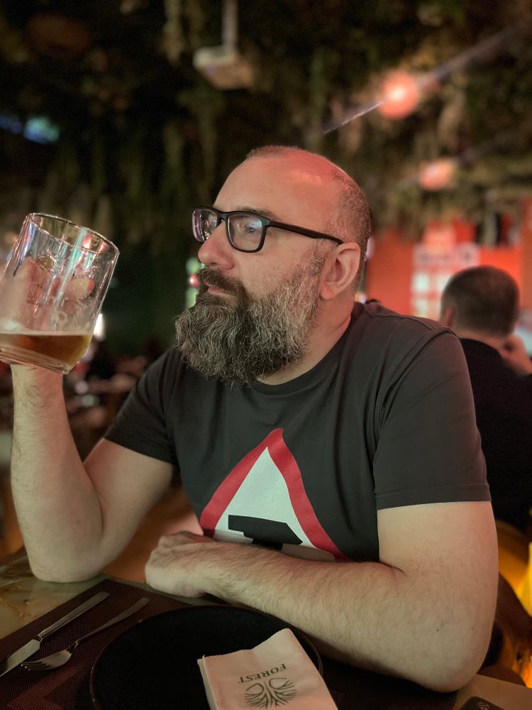 Matt drinks local beer Celtia 