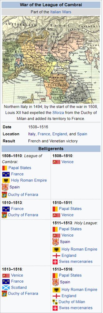 War of The League of Cambrai wikipedia box