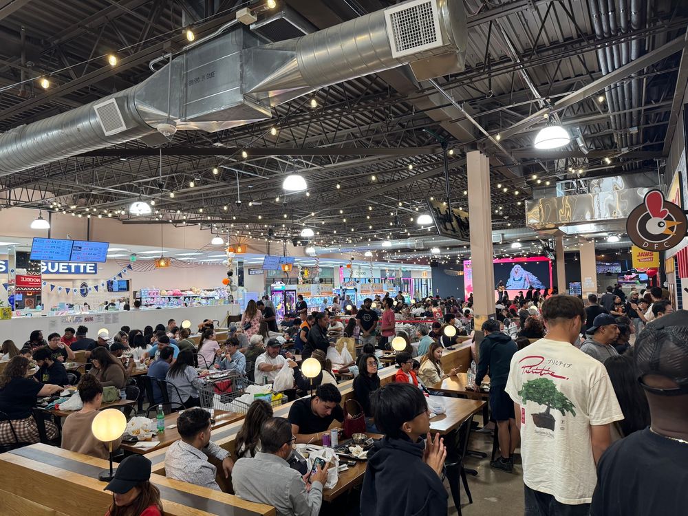 A large cafeteria filled with people