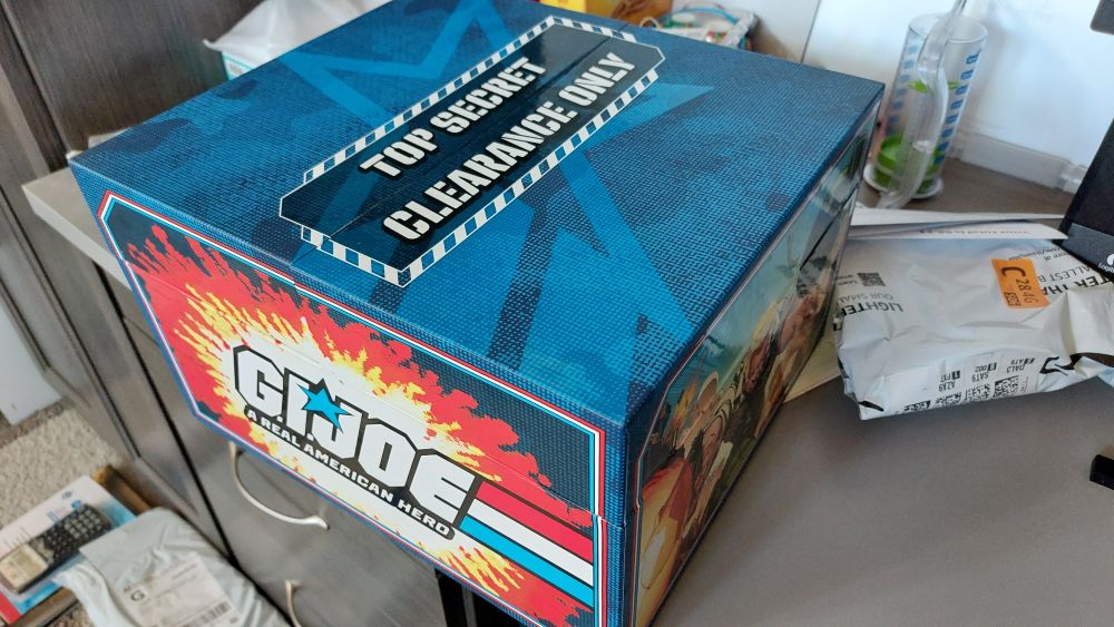 A massive 27lb box emblazoned with the GIJoe logo, with "top secret clearance only" across the top.