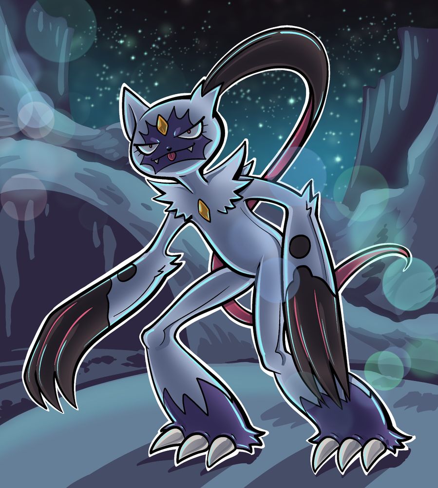 Sorry drawing of a Sneasler on a dark snowy night