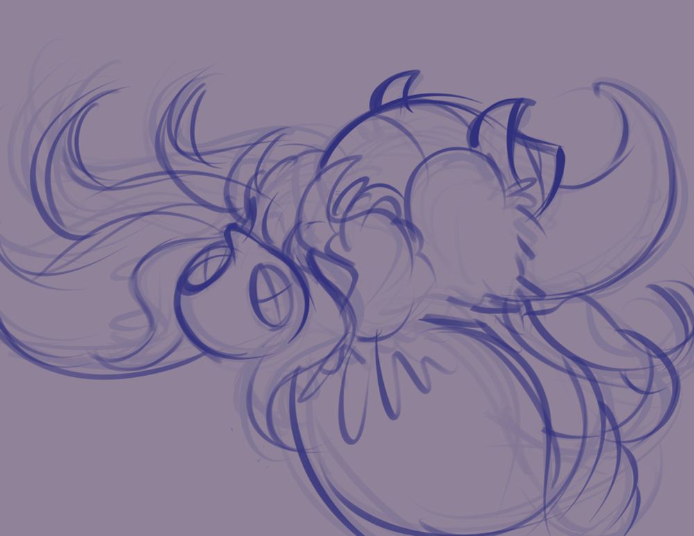 Sketch of a Slither Wing laying cutely on its back and looking up.