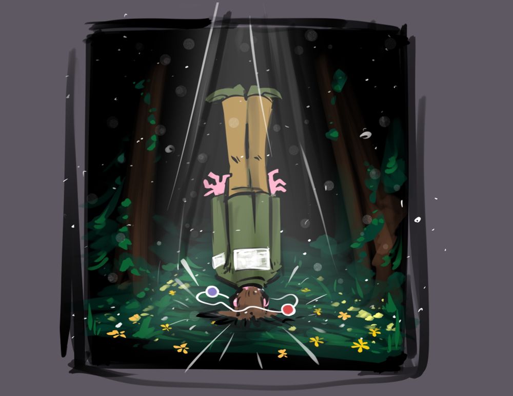 Simple digital painting: Harrier du Bois has fallen down a hole. 