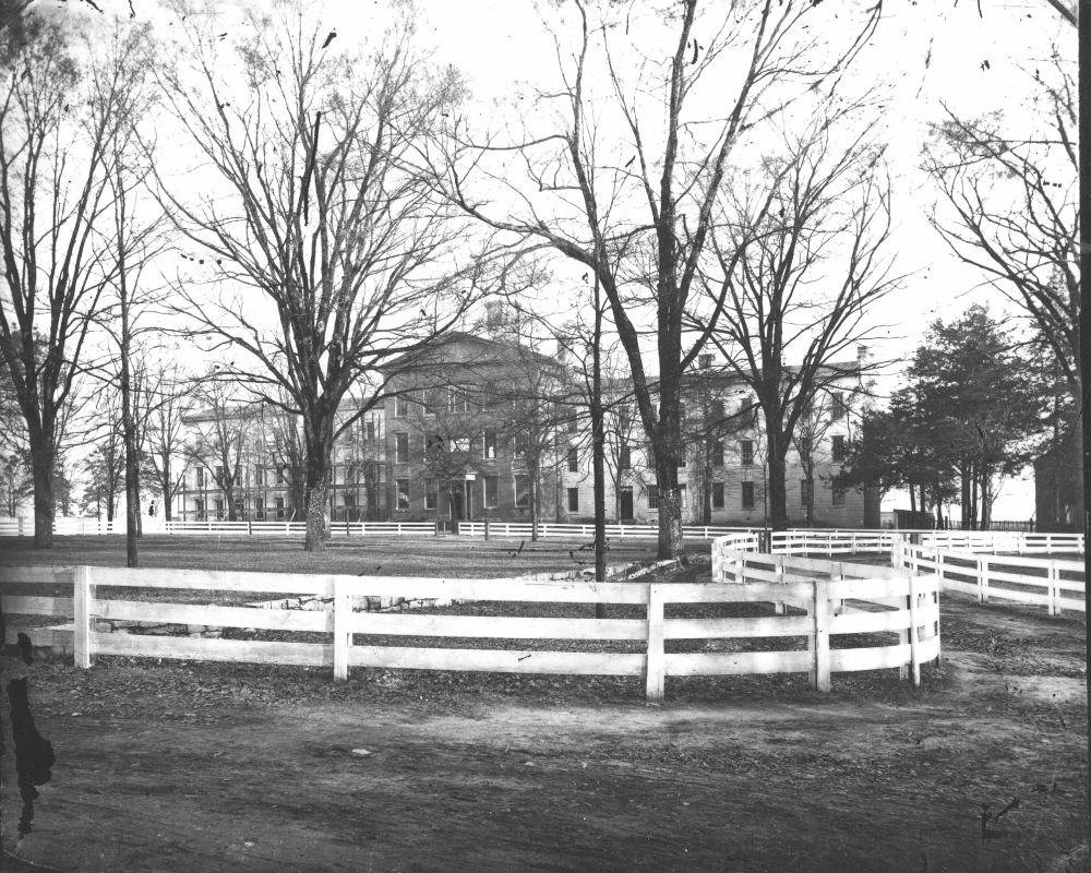 Photograph of Rutledge College, first building at the University of South Carolina. Dated 1874. 