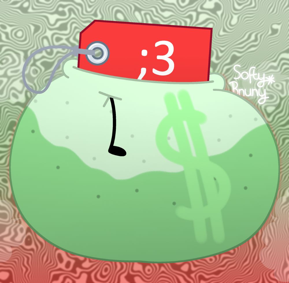 Price Tag from BFDI (Battle for Dream Island); wearing a big, custom-designed and poofy diaper, taunting the viewer, while also floating in mid-air.