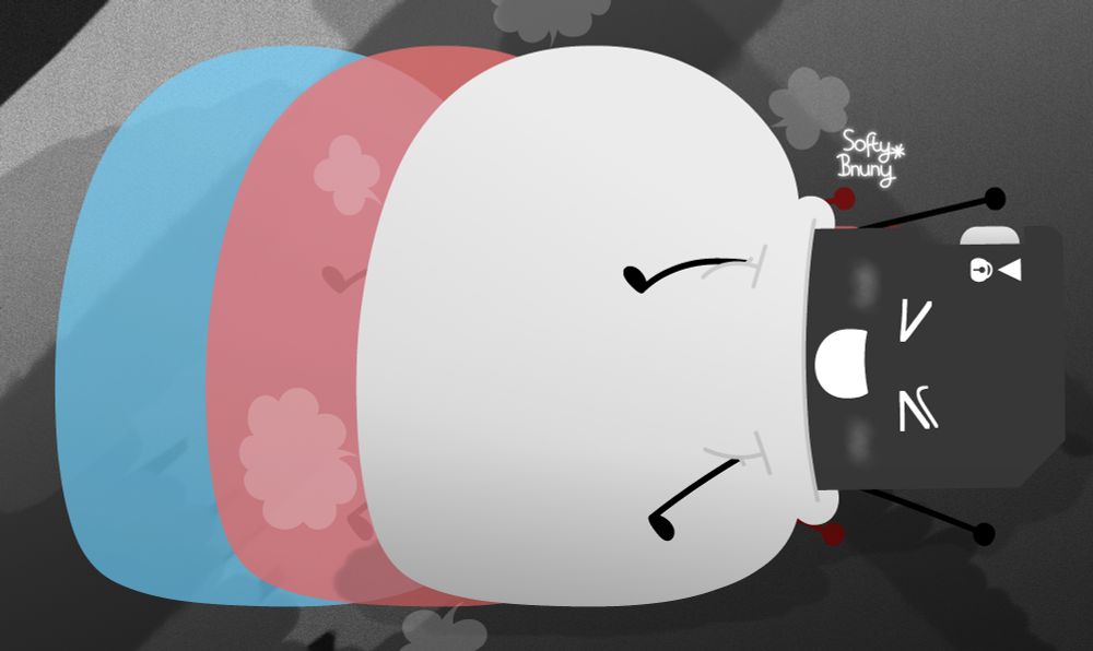 Memmy (a SoftyBnuny OC); wearing a big poofy diaper, laying on his side, being all carefree and happy.