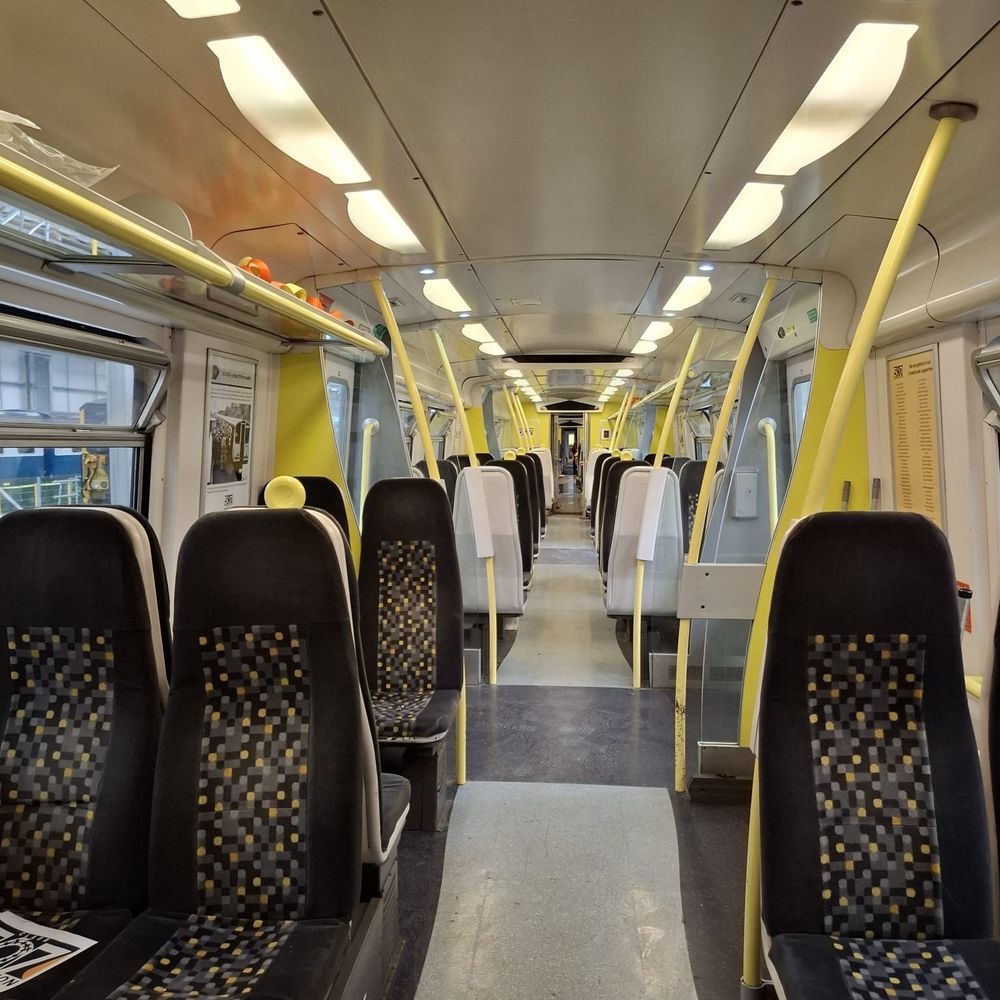 Interior of 507001, cleaned with lights on.