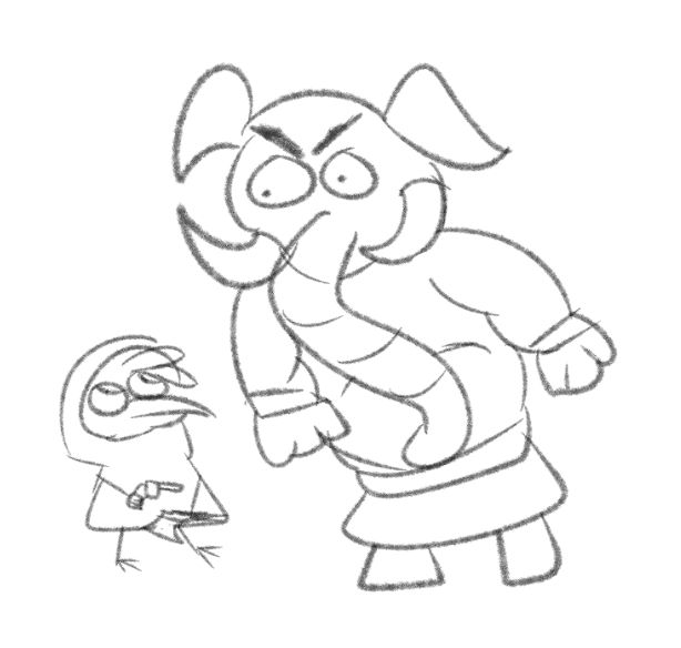 A doodle of Madah the elephant looming over a kenku cultist. I like to imagine this is one of Madah’s drawings that he included in his journal while retelling some of his glorious tales.
