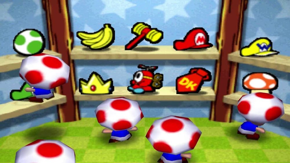 Screenshot of the minigame Messy Memory from Mario Party 3 where 2D sprites are laid on top of a 3D environment.