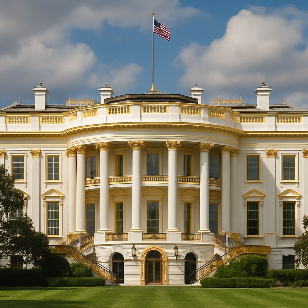 Whitehouse executive mansion picked out in gold (ai generated)