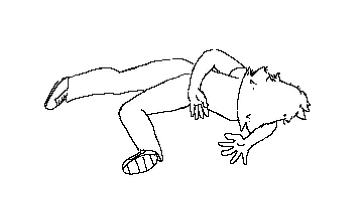 A slightly disheveled Nine in the Family Guy Death Pose (you know the one).