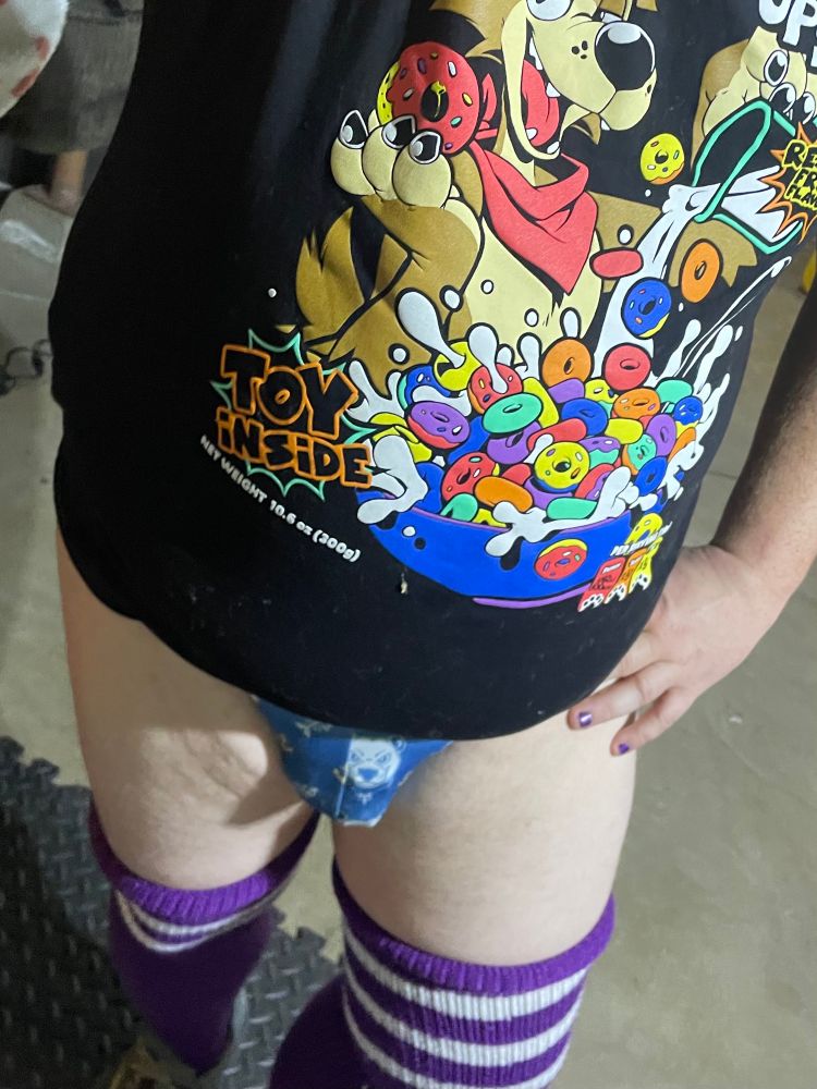 3 pics of locked gay boy in a jock and thigh highs