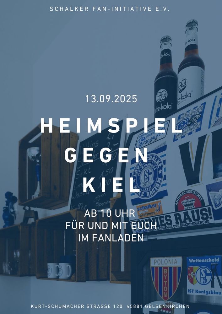 Grafik mit dem Text "Heimspiel gegen Kiel. Ab 10 Uhr im Fanladen"