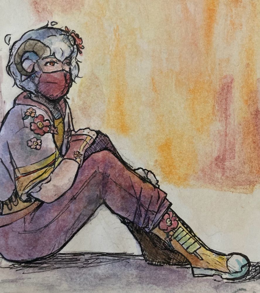 An old sketch of twitch streamer Silver R. Runs, painted recently using watercolors (but the person who drew this does NOT know how to use watercolors nor has ever used them so the result is shit c:)