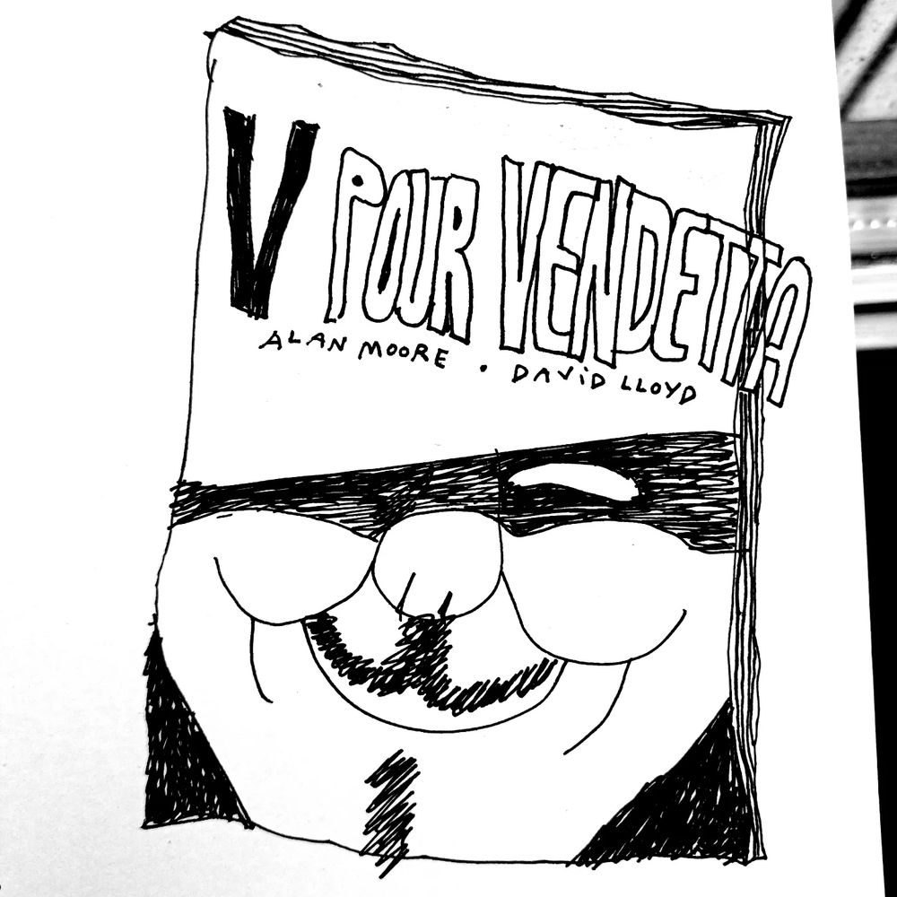 Couverture redessinée à l'arrache de la bd V POUR VENDETTA de Alan Moore et David Lloyd